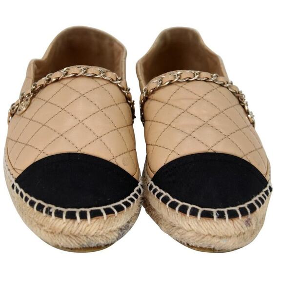 Chanel Espadrille 37 Diamond Quilted Leather Chain Flats CC-0322N-0078 - Picture 3 of 12
